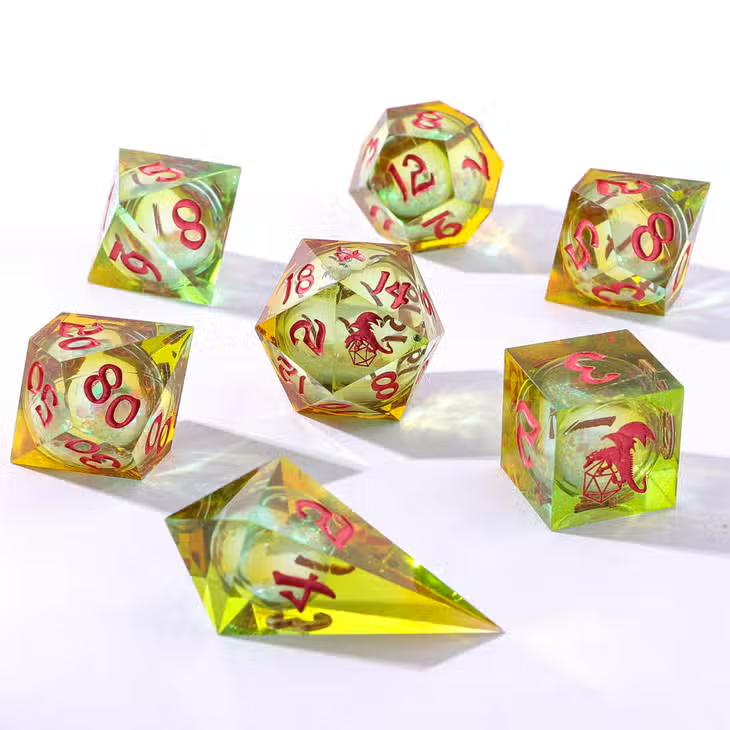 HYMGHO Dice: Captured Magic Handmade Sharp Edge Resin Dice - Liquid Core - Mystic Meadow