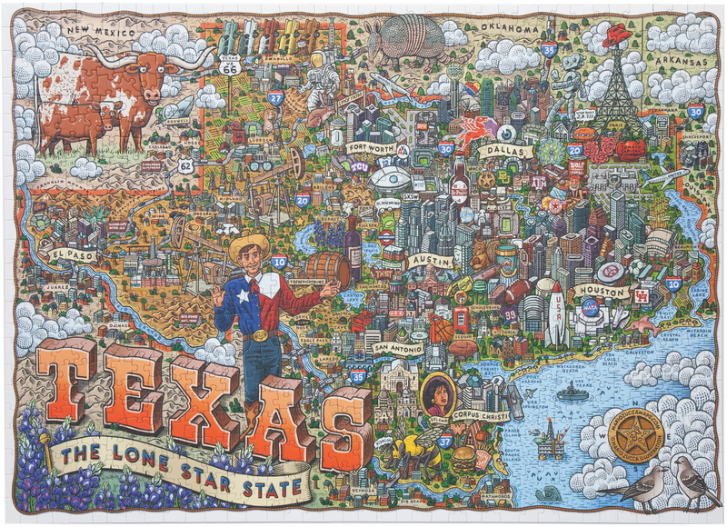 Kansas City Puzzle Company: Texas Map Puzzle - 1000 Piece Puzzle