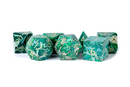 Metallic Dice Games: Engraved Green Imperial Stone Gemstone - Polyhedral Dice Set (7)