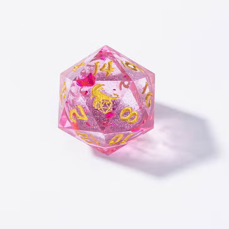 HYMGHO Dice: Captured Magic Handmade Sharp Edge Resin Dice - Liquid Core - Pink