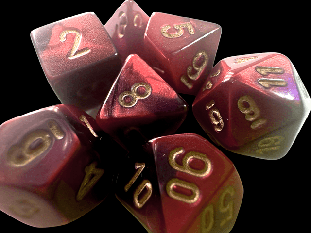 Chessex: Gemini Purple Red w/ Gold - Mini Polyhedral Dice Set (7) - CHX20626 