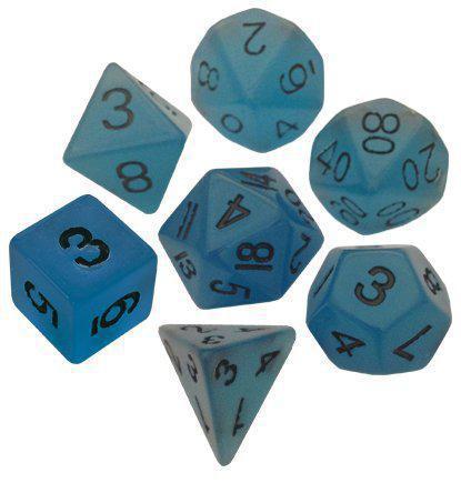 Metallic Dice Games: Mini Polyhedral Dice Set - Blue w/ Glow in the Dark Resin Dice (7)