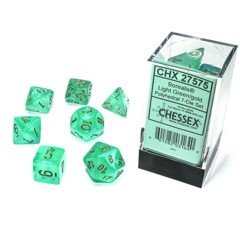 Chessex: Borealis Luminary Light Green w/ Gold - Polyhedral Dice Set (7) - CHX27575