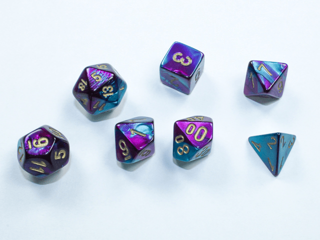 Chessex: Gemini Purple Teal w/ Gold - Mini Polyhedral Dice Set (7) - CHX20649 