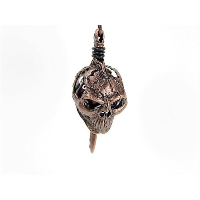 Dice Holder Jewelry: D20 Pendant Old Copper Skull and Dagger