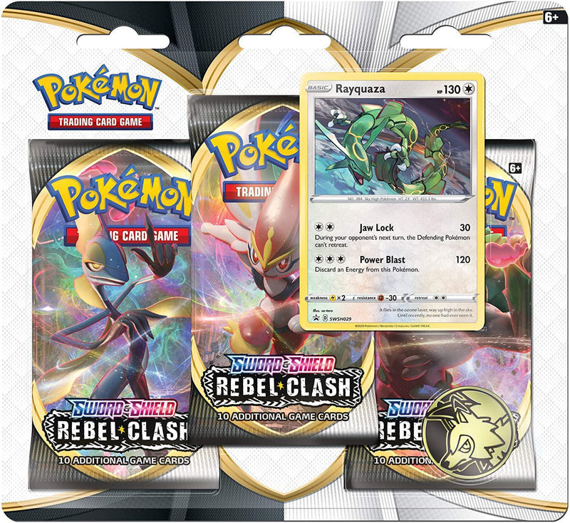 Pokemon TCG: Sword & Shield - Rebel Clash - Three Pack Blister Rayquaza
