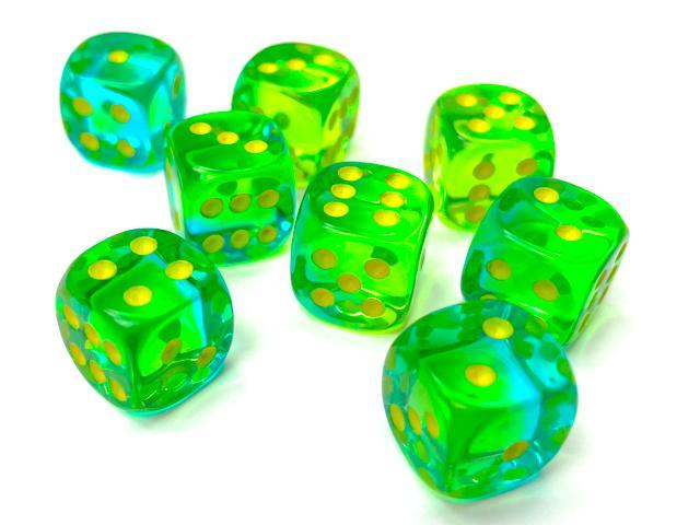 Chessex: Gemini Green and Teal w/ Yellow - 12mm d6 Dice Set (36) - CHX26866 
