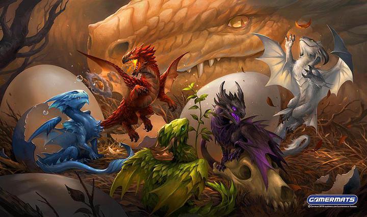 GamerMats: 'Baby Dragons' 14"x24"&1/8" Stitched Gaming Playmat 