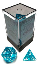 Chessex: Translucent Teal w/ White - 16mm Polyhedral Dice Set (7) - CHX23085