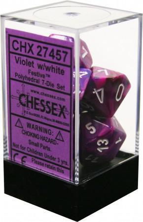Chessex: Festive Violet w/ White - Polyhedral Dice Set (7) - CHX27457