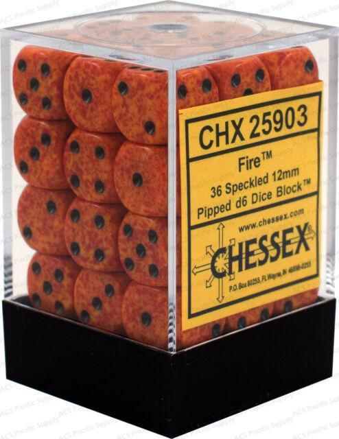 Chessex: Speckled Fire Orange and Red w/ Black - 12mm d6 Dice Set (36) - CHX25903