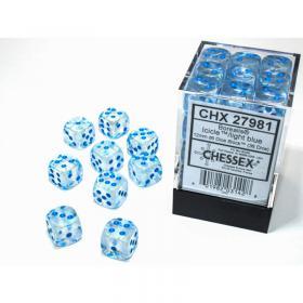 Chessex: Borealis Luminary Icicle w/ Light Blue - 12mm d6 Dice Set (36) - CHX27981