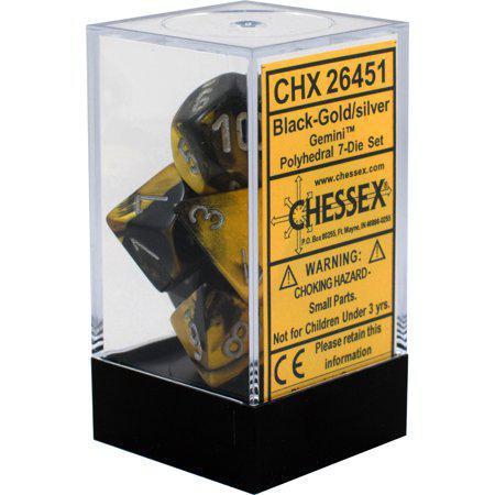 Chessex: Gemini Black w/ Gold -Polyhedral Dice Set (7) - CHX26451