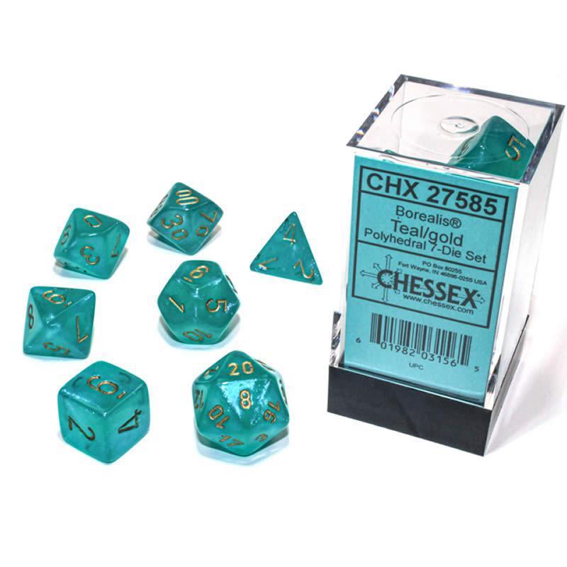 Chessex: Borealis Luminary Teal w/ Gold - Polyhedral Dice Set (7) - CHX27585