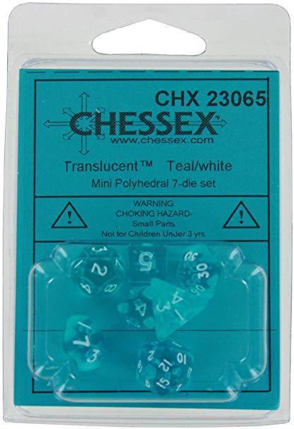 Chessex: Translucent Teal w/ White - Mini Polyhedral Dice Set (7) - CHX23065