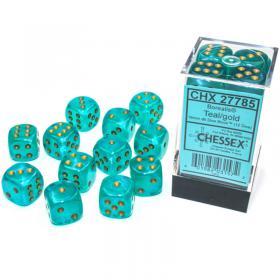 Chessex: Borealis Luminary Teal w/ Gold - 16mm d6 Dice Set (12) - CHX27785