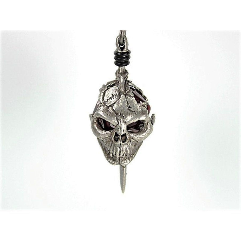 Dice Holder Jewelry: D20 Pendant Old Silver Skull and Dagger