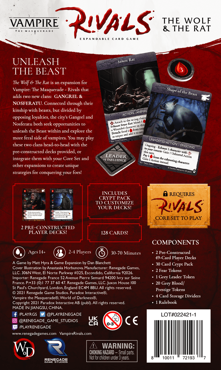 Vampire The Masquerade Rivals ECG: The Wolf & The Rat Expansion 