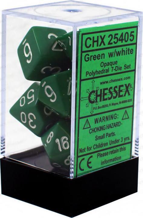 Chessex: Opaque Green w/ White - Polyhedral Dice Set (7) - CHX25405