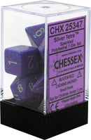 Chessex: Speckled Silver Tetra Purple w/ Silver - Polyhedral Dice Set (7) - CHX25347