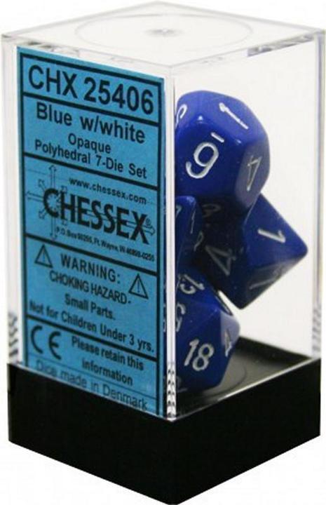 Chessex: Opaque Blue w/ White - Polyhedral Dice Set (7) - CHX25406