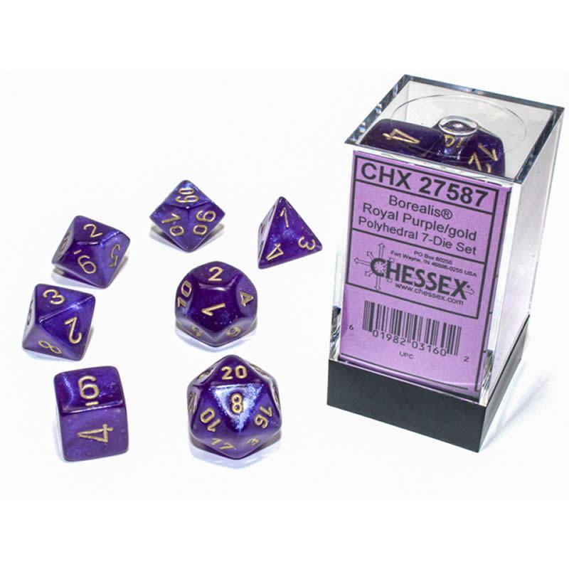 Chessex: Borealis Luminary Royal Purple w/ Gold - Polyhedral Dice Set (7) - CHX27587