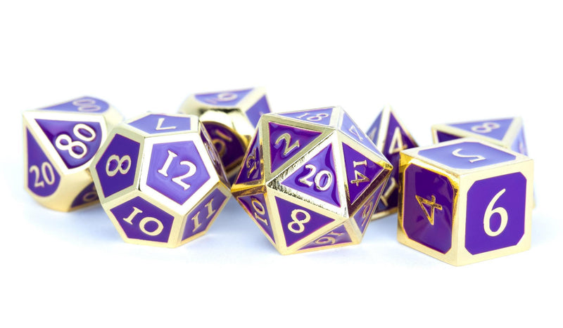 Metallic Dice Games: Gold with Purple Enamel Metal 16mm - Polyhedral Dice Set (7)