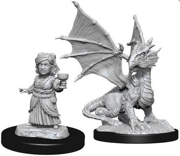D&D Nolzur's Marvelous Miniatures - Silver Dragon Wyrmling and Female Halfling - Wave 13 Unpainted (WZK90153)