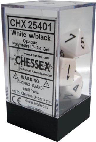 Chessex: Opaque White w/ Black - Polyhedral Dice Set (7) - CHX25401