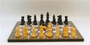 2.75" Black/Boxwood Lardy Chessmen with Double Queens on Mosaic Decoupage Chess Board 
