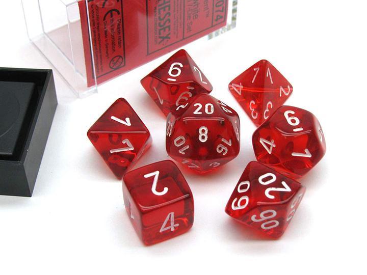 Chessex: Translucent Red/White - Polyhedral Dice Set (7) - CHX23074