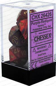 Chessex: Gemini Purple and Red w/ Gold - Polyhedral Dice Set (7) - CHX26426