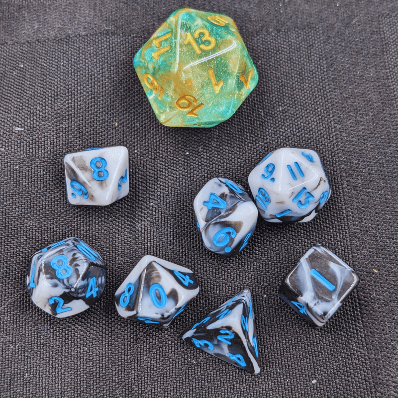 "Moon Cookie" - Black/White Blend with Blue - Mini Dice - Level One Dice 