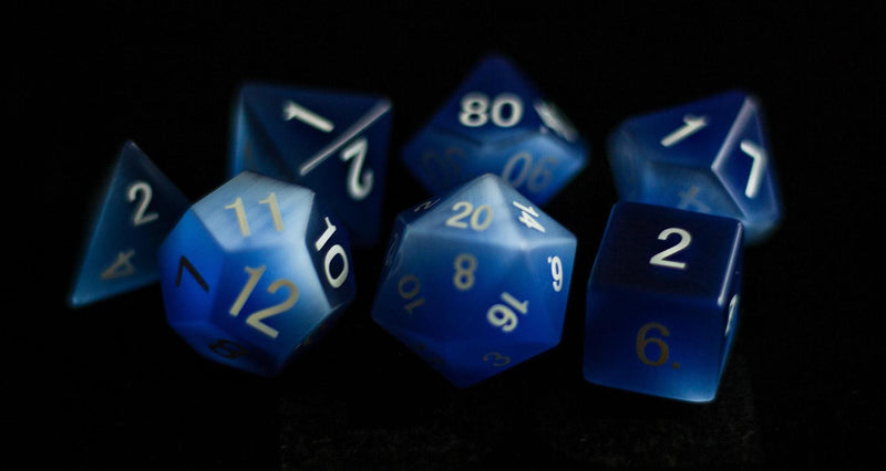 Metallic Dice Games: Frosted Blue Cat's Eye Gemstone - Polyhedral Dice Set (7)