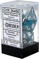 Chessex: Gemini Steel and Teal w/ White - Polyhedral Dice Set (7) - CHX26456