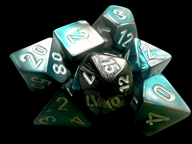 Chessex: Gemini Steel Teal w/ White - Mini Polyhedral Dice Set (7) - CHX20656 