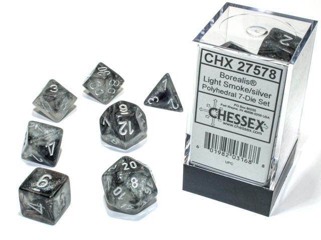 Chessex: Borealis Luminary Light Smoke w/ Silver - Polyhedral Dice Set (7) - CHX27578