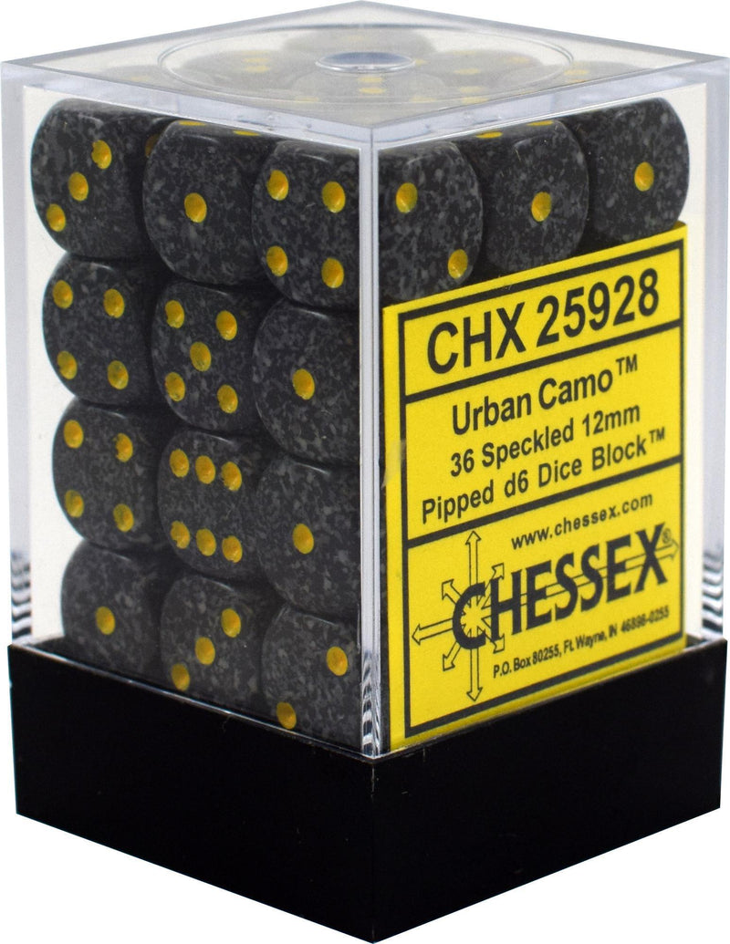 Chessex: Speckled Urban Camo Black w/ Gold - 12mm d6 Dice Set (36) - CHX25928