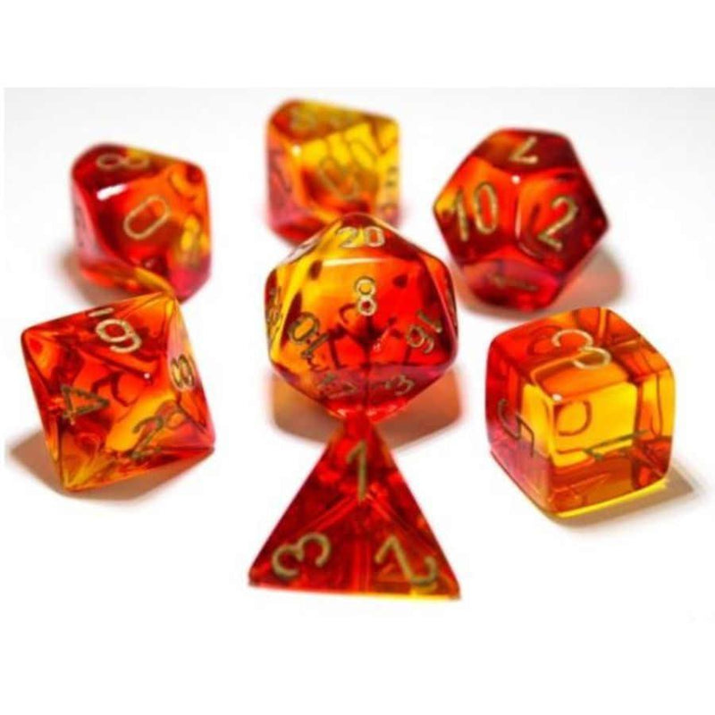 Chessex: Gemini Red and Yellow with Gold Lab Polyhedral Dice Set (7) (CHX30024)