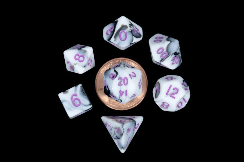Metallic Dice Games: Marble with Purple 10mm - Mini Polyhedral Dice Set (7)