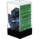 Chessex: Lustrous Dark Blue w/ Green - Polyhedral Dice Set (7) - CHX27496