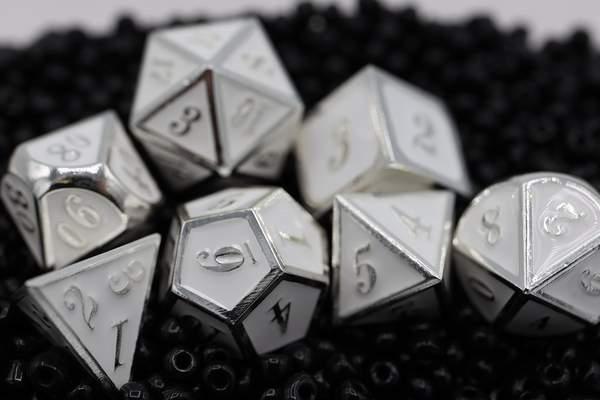 Foam Brain Games: Silver Embossed White RPG Dice Set 