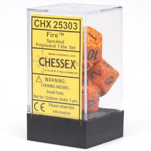 Chessex: Speckled Fire Orange and Red w/ Black - Polyhedral Dice Set (7) - CHX25303