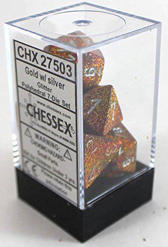 Chessex: Glitter Gold w/ Silver Dice - Polyhedral Dice Set (7) - CHX27503