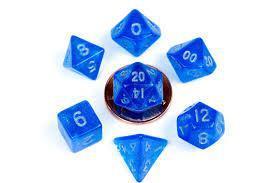 Metallic Dice Games: Stardust Blue with Silver Numbers 10mm - Mini Polyhedral Dice Set (7)