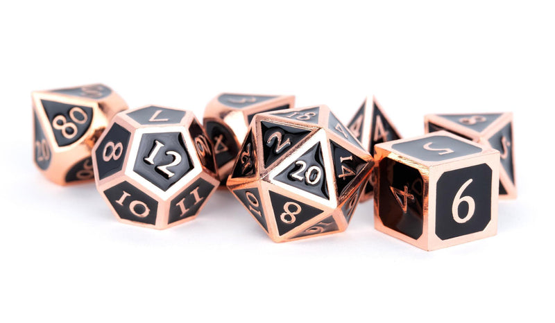 Metallic Dice Games: Antique Copper with Black Enamel Metal 16mm - Polyhedral Dice Set (7)