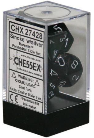 Chessex: Borealis Smoke w/ Silver - Polyhedral Dice Set (7) - CHX27428
