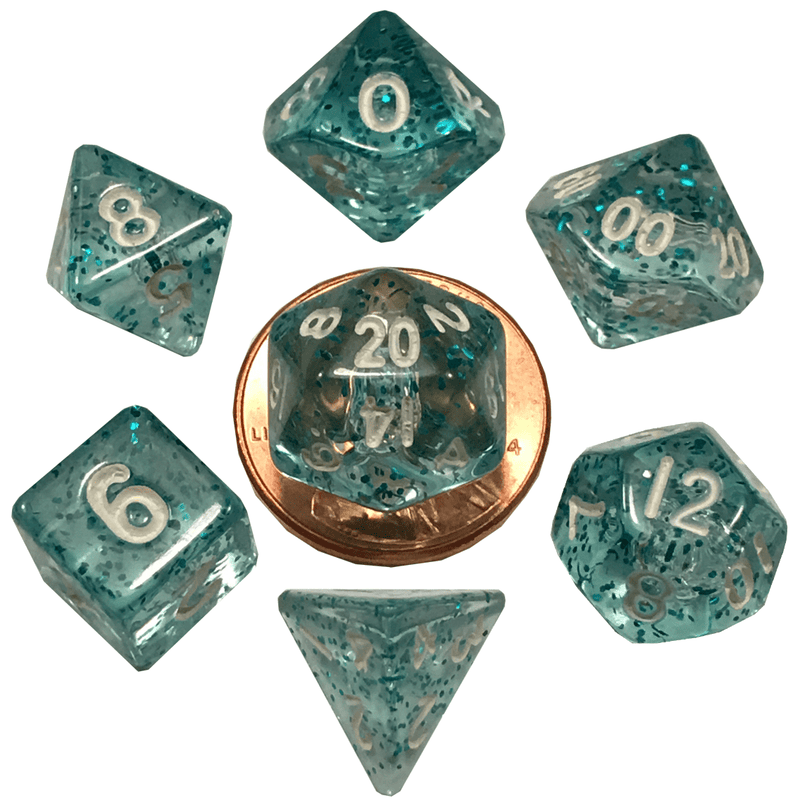Metallic Dice Games: Ethereal Light Blue 10mm - Mini Polyhedral Dice Set (7)
