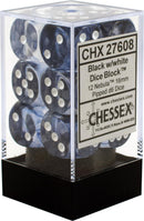 Chessex: Nebula Black w/ White - 16mm d6 Dice Set (12) - CHX27608