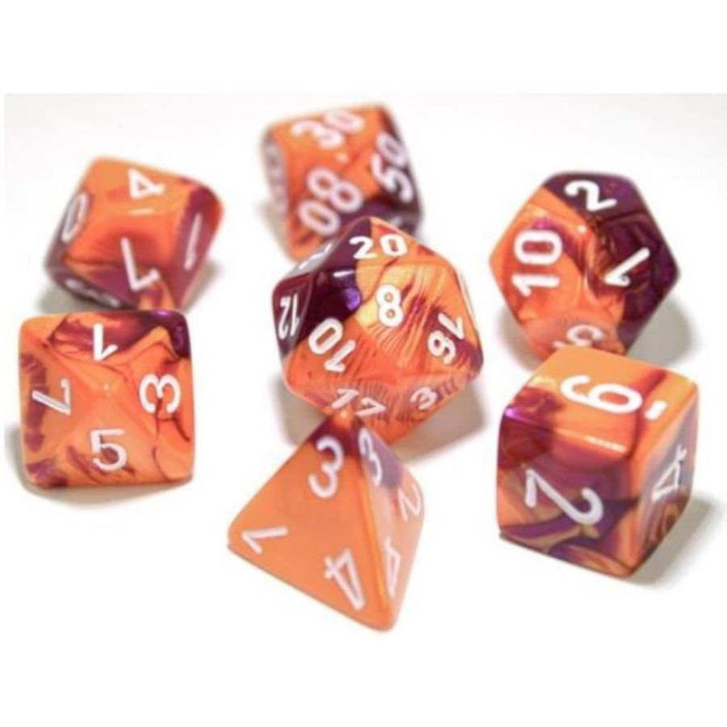 Chessex: Orange-Purple w/ White Gemini - Polyhedral Lab Dice Set (7) - CHX30021